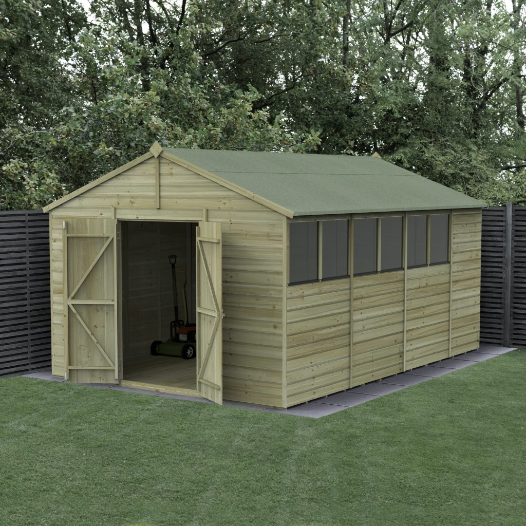 Forest Garden Beckwood 10x15 Apex Shed - 6 Windows - Double Door