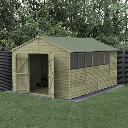Forest Garden Beckwood 10x15 Apex Shed - 6 Windows - Double Door