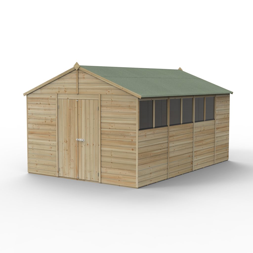 Forest Garden Beckwood 10x15 Apex Shed - 6 Windows - Double Door