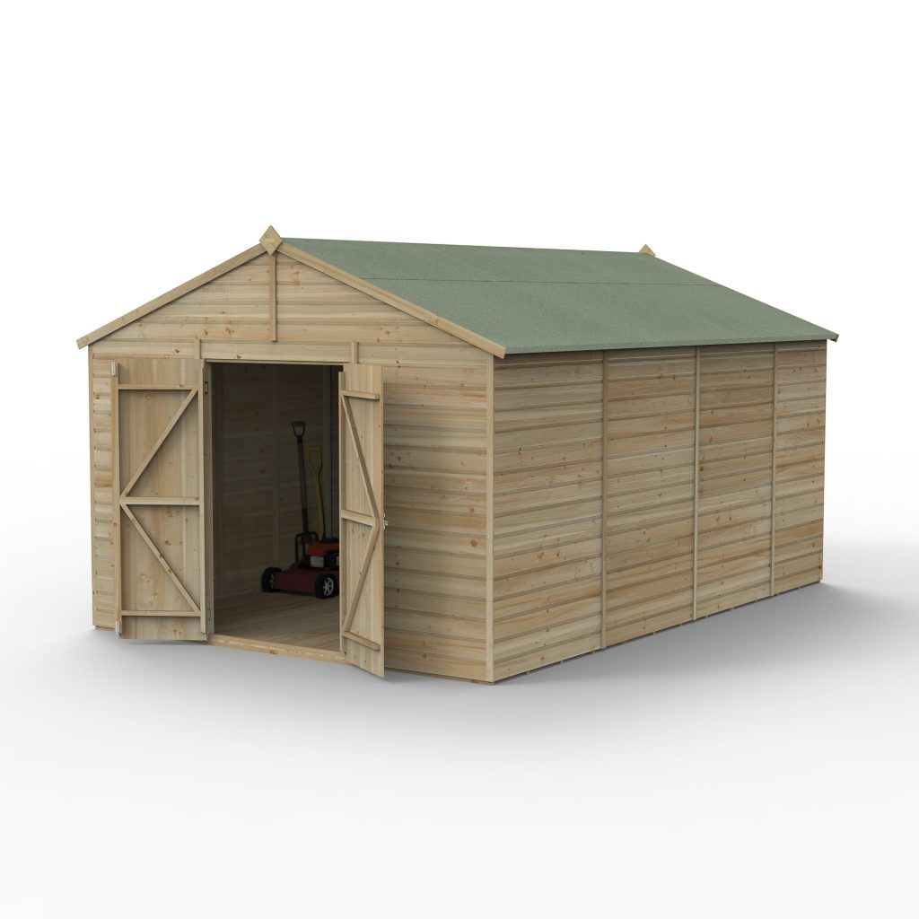 Forest Garden Beckwood 10x15 Apex Shed with No Windows and Double Door
