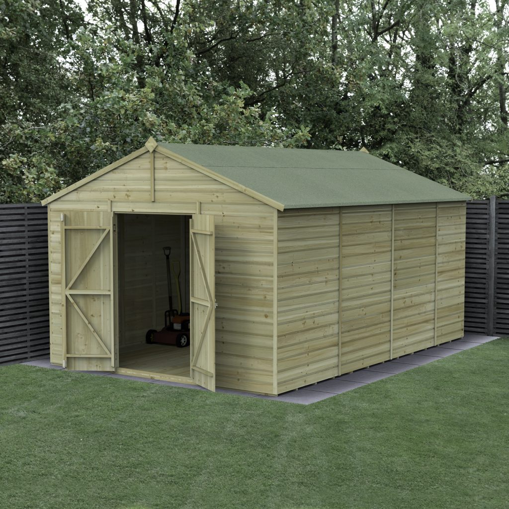 Forest Garden Beckwood 10x15 Apex Shed with No Windows and Double Door
