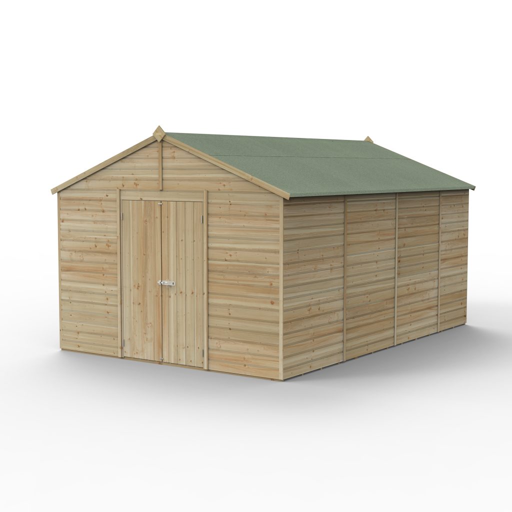 Forest Garden Beckwood 10x15 Apex Shed with No Windows and Double Door