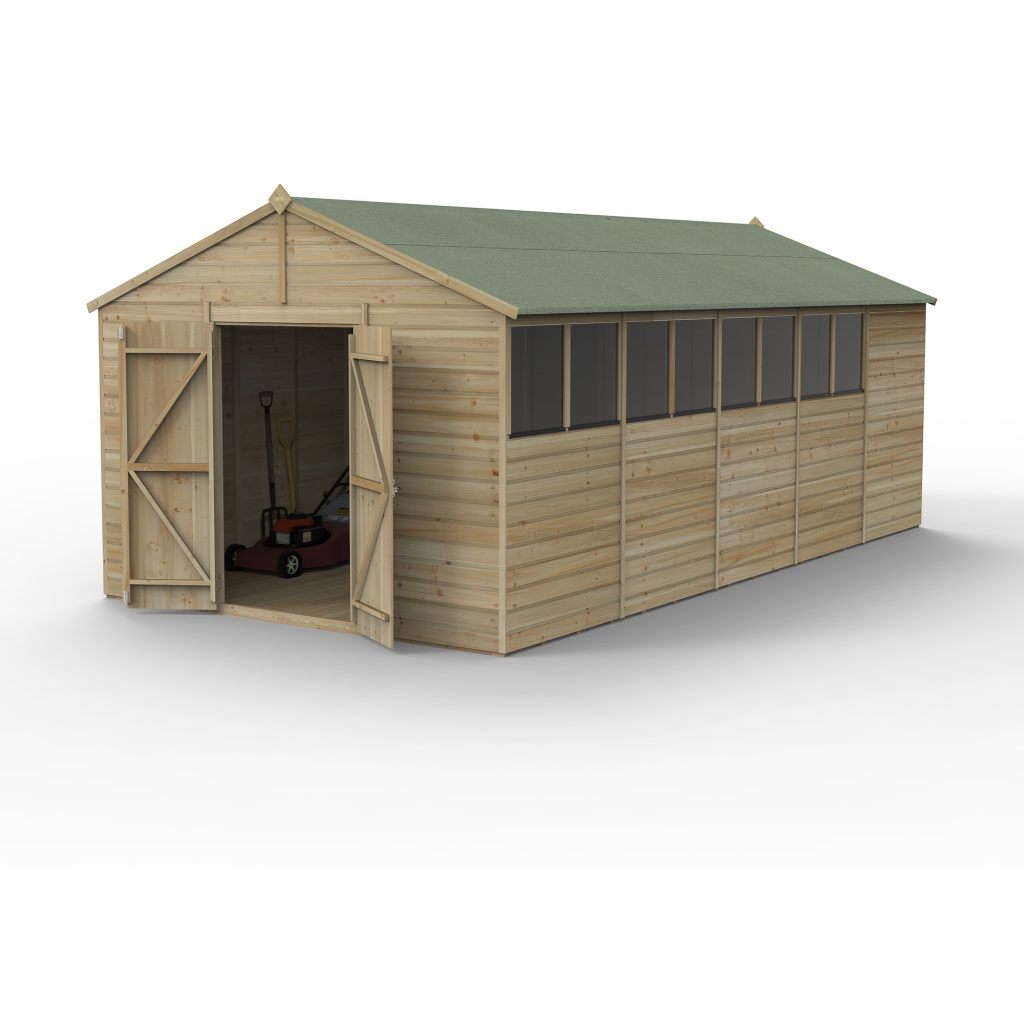Forest Garden Beckwood 10x20 Apex Shed - 8 Windows - Double Door