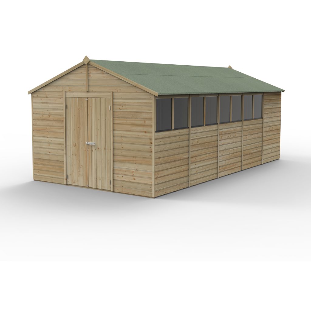 Forest Garden Beckwood 10x20 Apex Shed - 8 Windows - Double Door