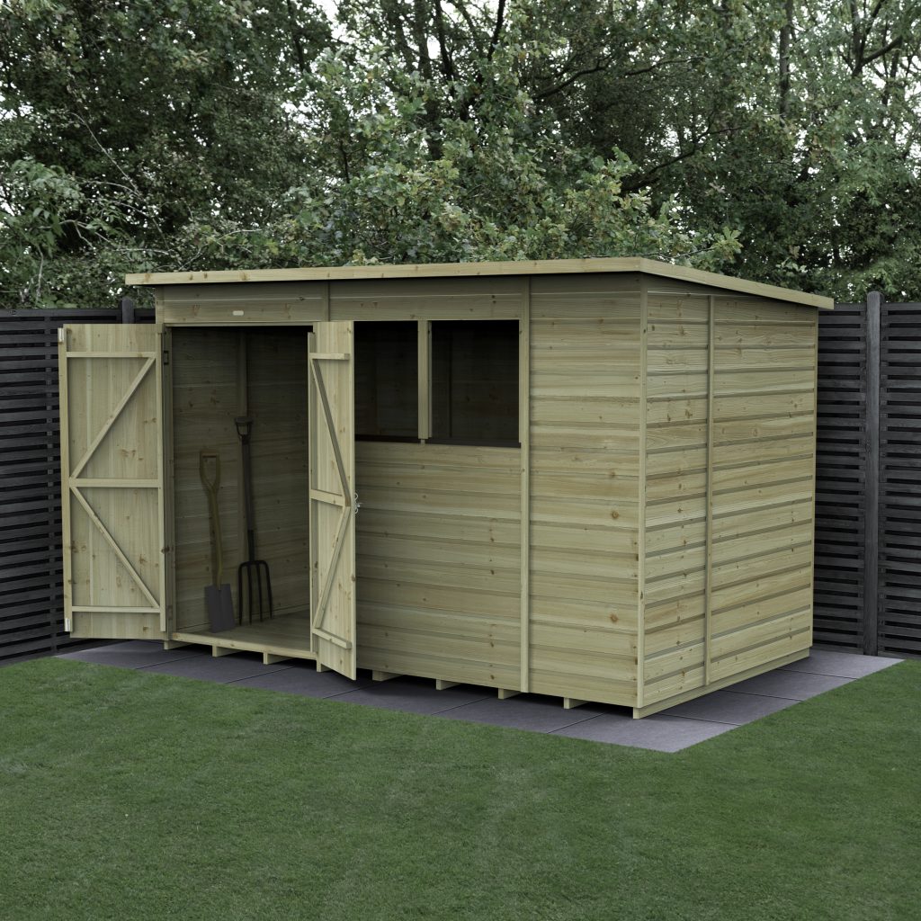 Forest Garden Beckwood 10x6 Pent Shed - 2 Windows - Double Door