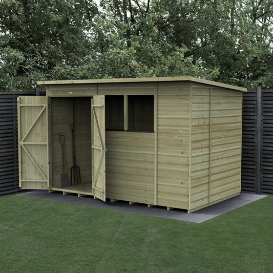 Forest Garden Beckwood 10x6 Pent Shed - 2 Windows - Double Door