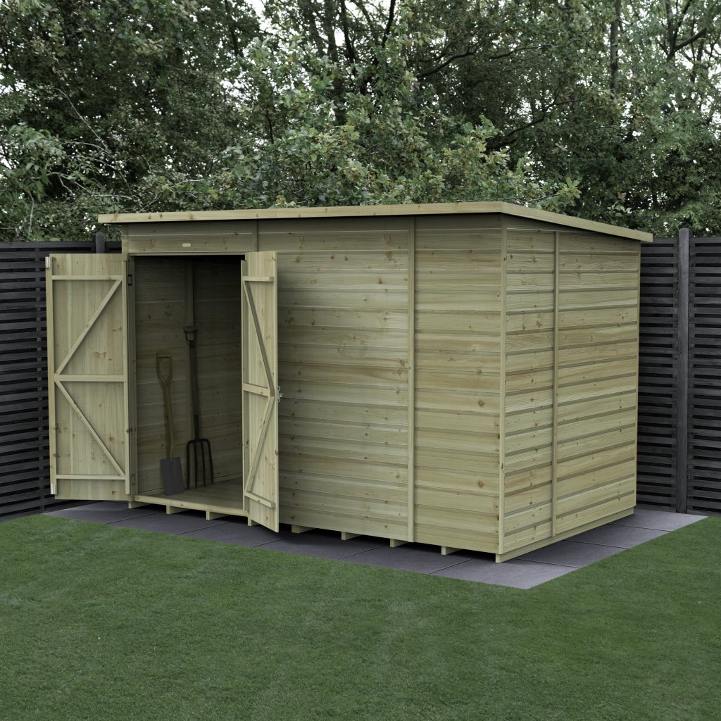 Forest Garden Beckwood 10x6 Pent Shed with No Windows and Double Door