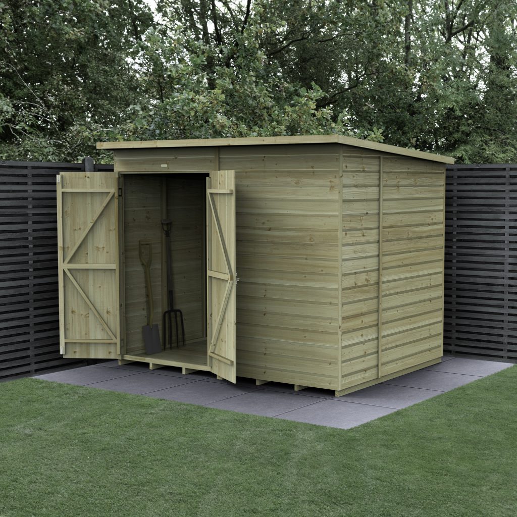Forest Garden Beckwood 8x6 Pent Shed - No Windows - Double Door