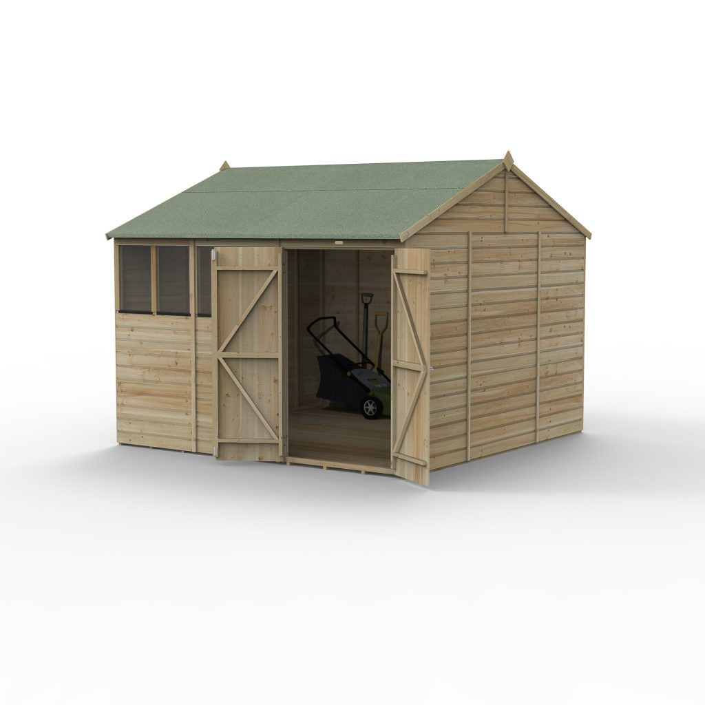 Forest Garden Beckwood 10x10 Reverse Apex Shed - 4 Windows - Double Door