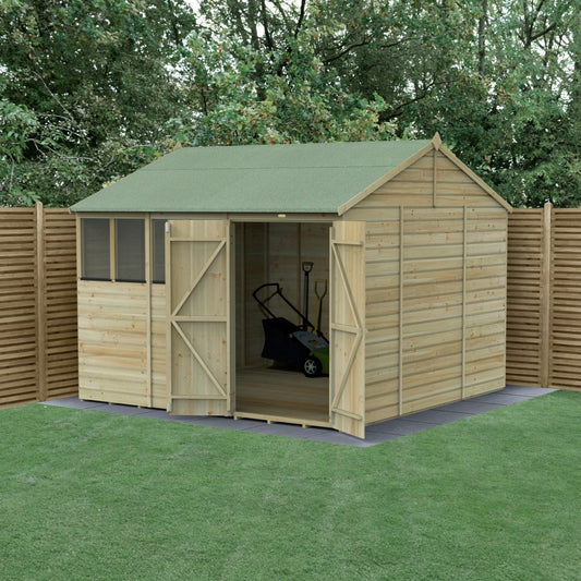 Forest Garden Beckwood 10x10 Reverse Apex Shed - 4 Windows - Double Door