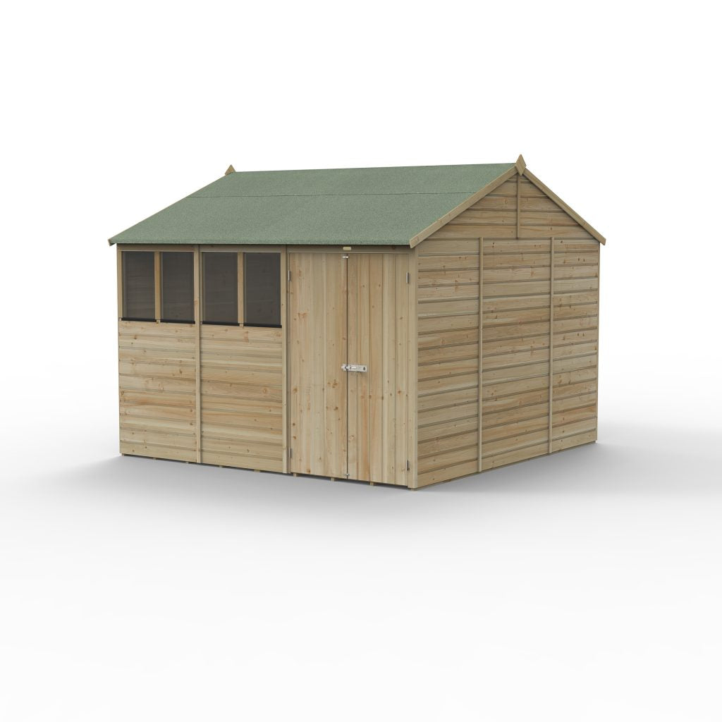 Forest Garden Beckwood 10x10 Reverse Apex Shed - 4 Windows - Double Door
