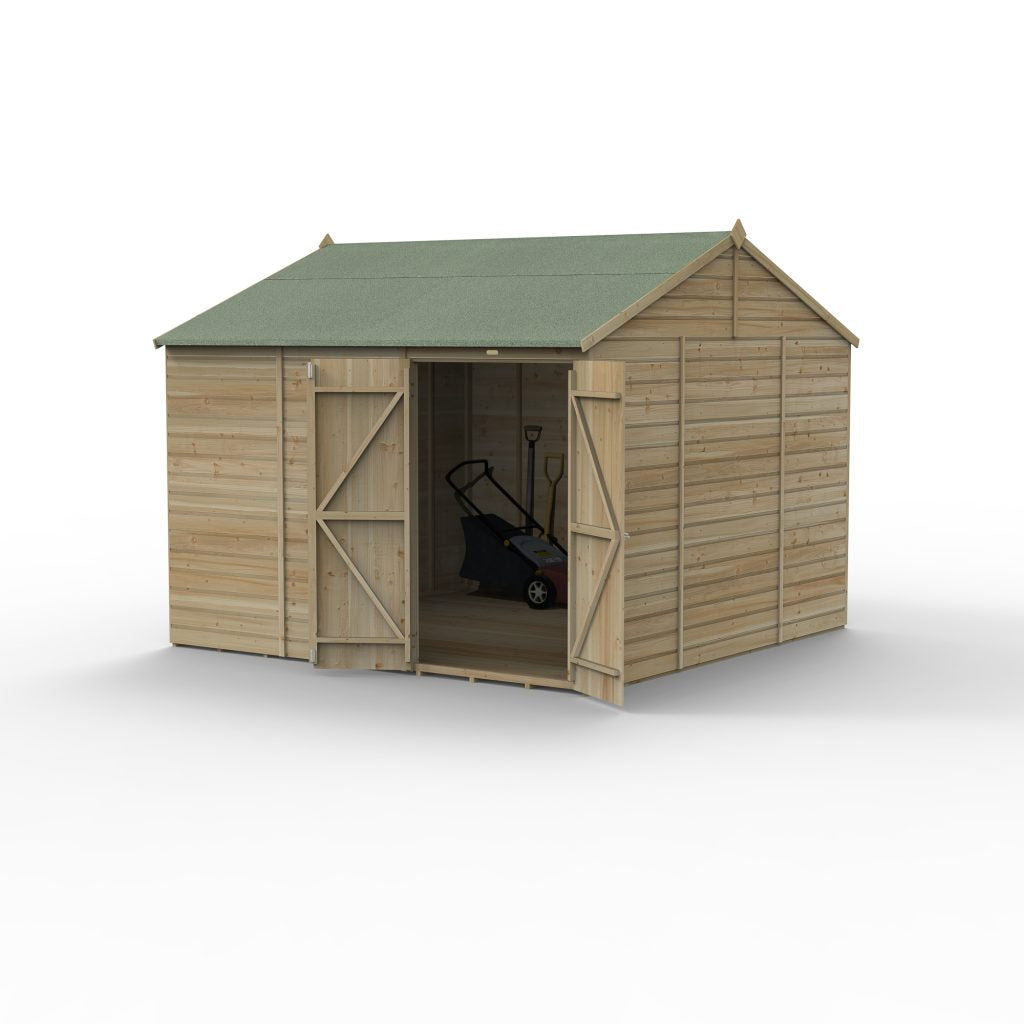 Forest Garden Beckwood 10x10 Reverse Apex Shed with No Windows and Double Door