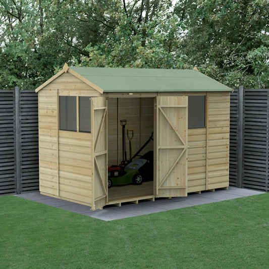 Forest Garden Beckwood 10x6 Reverse Apex Shed - 4 Windows - Double Door