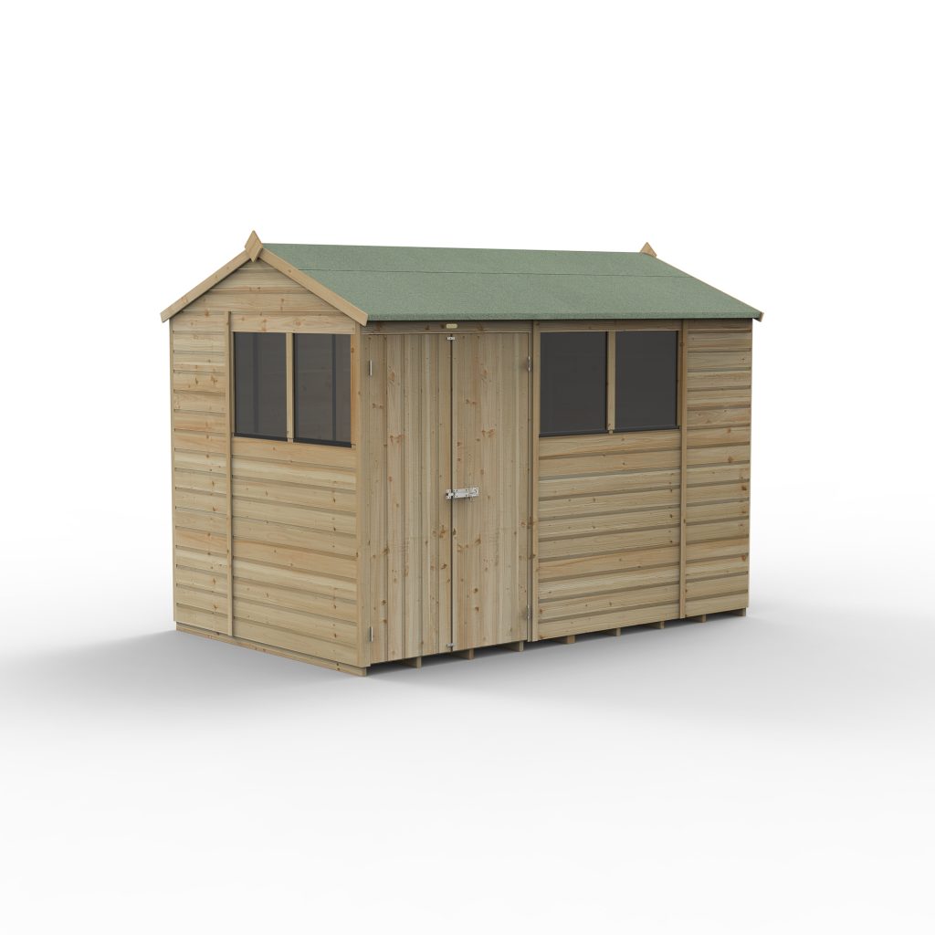 Forest Garden Beckwood 10x6 Reverse Apex Shed - 4 Windows - Double Door