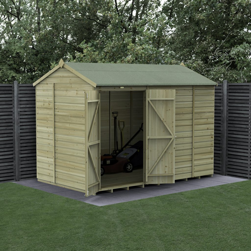 Forest Garden Beckwood 10x6 Reverse Apex Shed with No Windows and Double Door