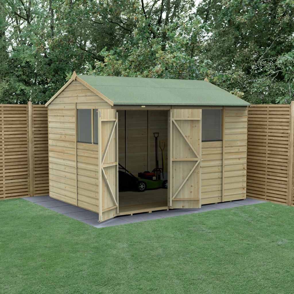 Forest Garden Beckwood 10x8 Reverse Apex Shed - 4 Windows - Double Door