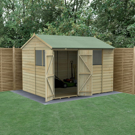 Forest Garden Beckwood 10x8 Reverse Apex Shed - 4 Windows - Double Door