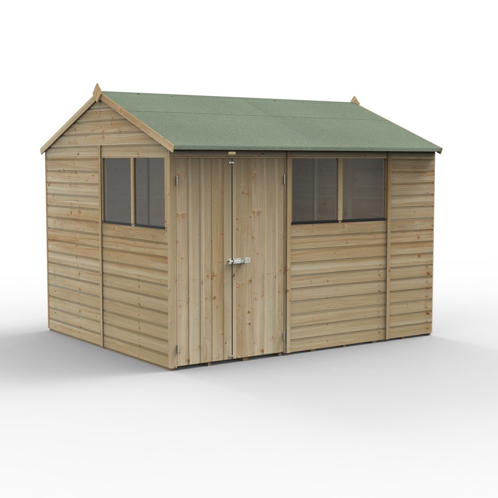 Forest Garden Beckwood 10x8 Reverse Apex Shed - 4 Windows - Double Door