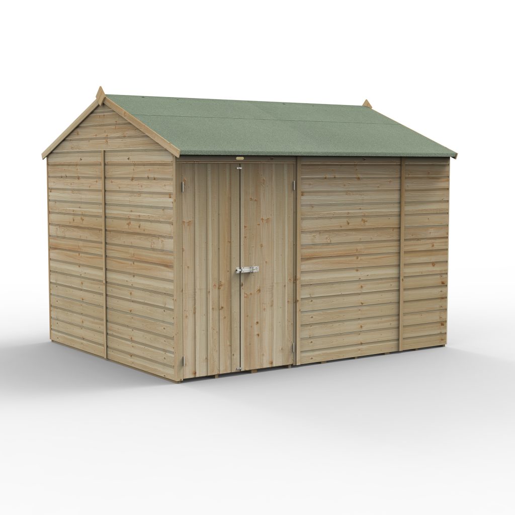 Forest Garden Beckwood 10x8 Reverse Apex Shed - No Windows - Double Door