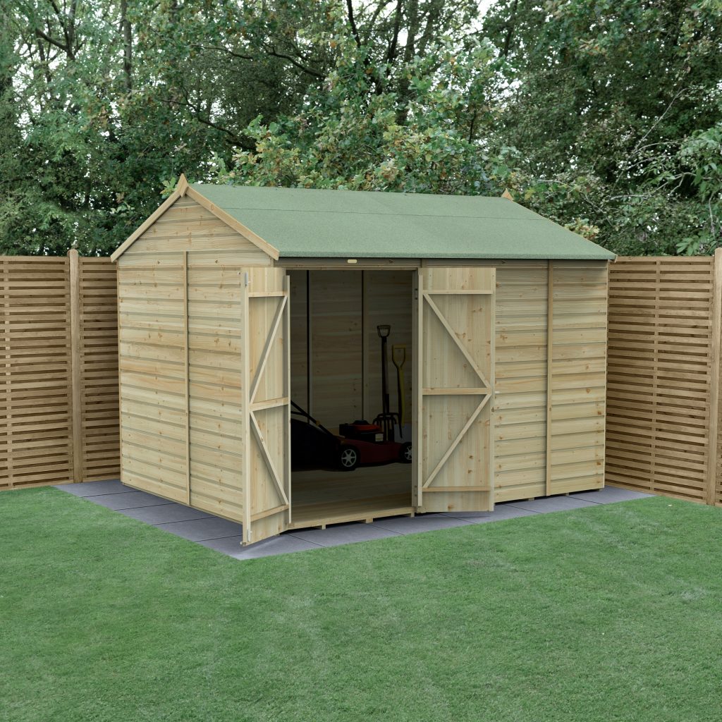 Forest Garden Beckwood 10x8 Reverse Apex Shed - No Windows - Double Door
