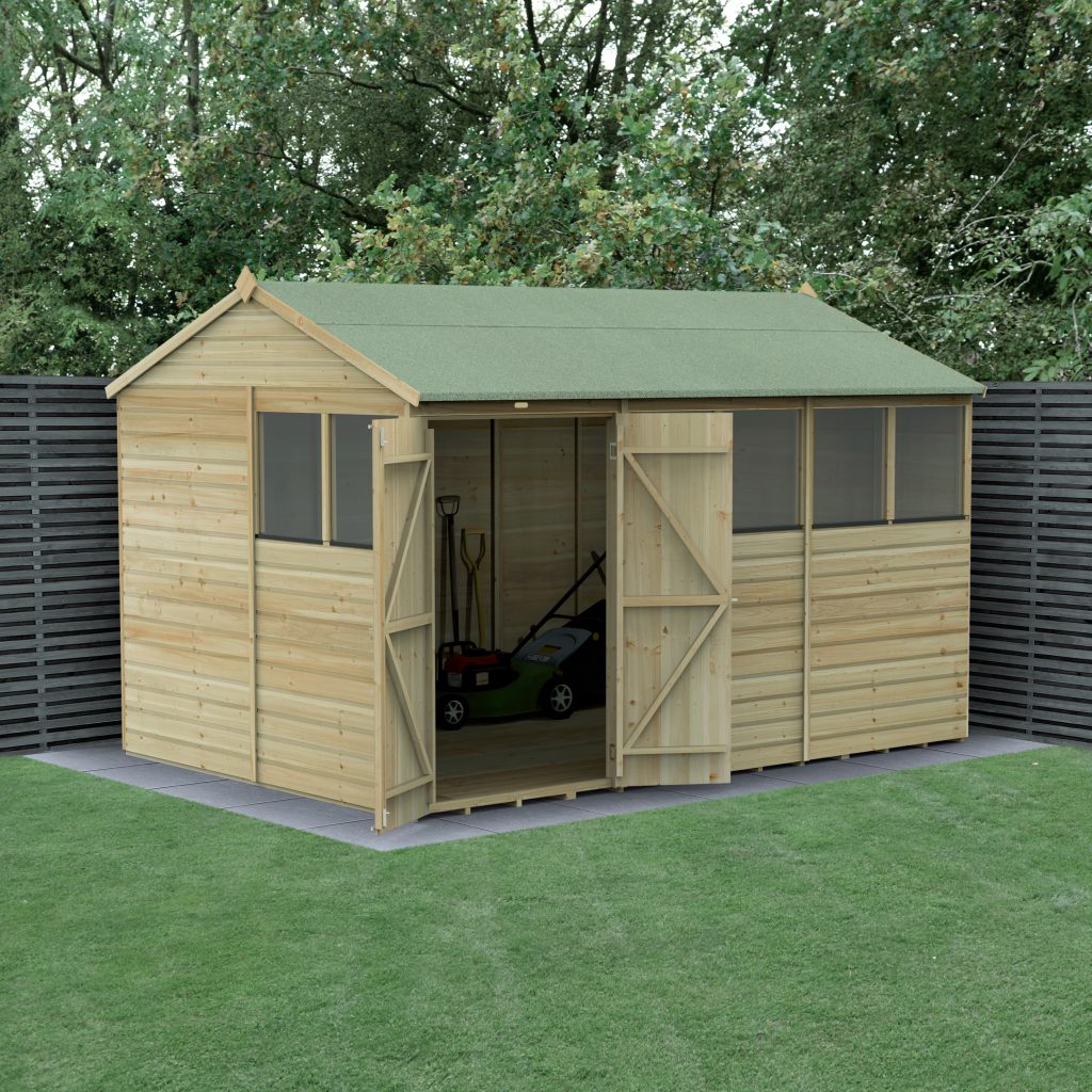 Forest Garden Beckwood 12x8 Reverse Apex Shed - 6 Windows - Double Door
