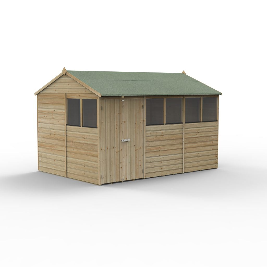 Forest Garden Beckwood 12x8 Reverse Apex Shed - 6 Windows - Double Door
