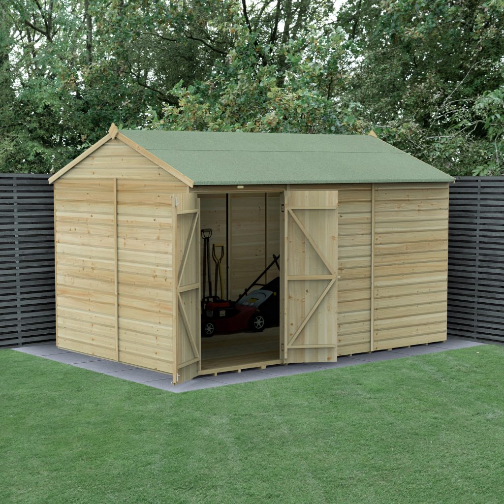 Forest Garden Beckwood 12x8 Reverse Apex Shed with No Windows and Double Door