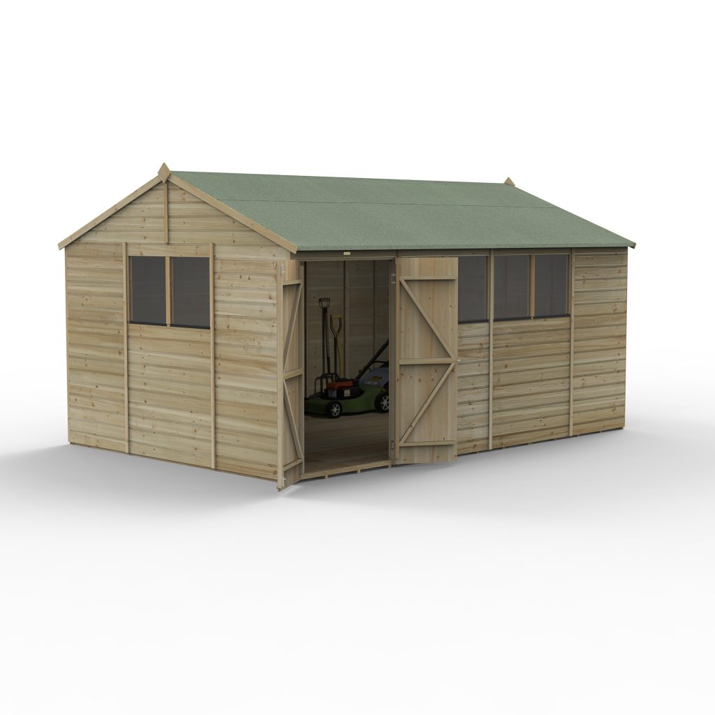 Forest Garden Beckwood 15x10 Reverse Apex Shed - 6 Windows - Double Door