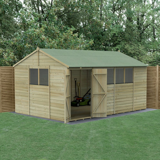 Forest Garden Beckwood 15x10 Reverse Apex Shed - 6 Windows - Double Door