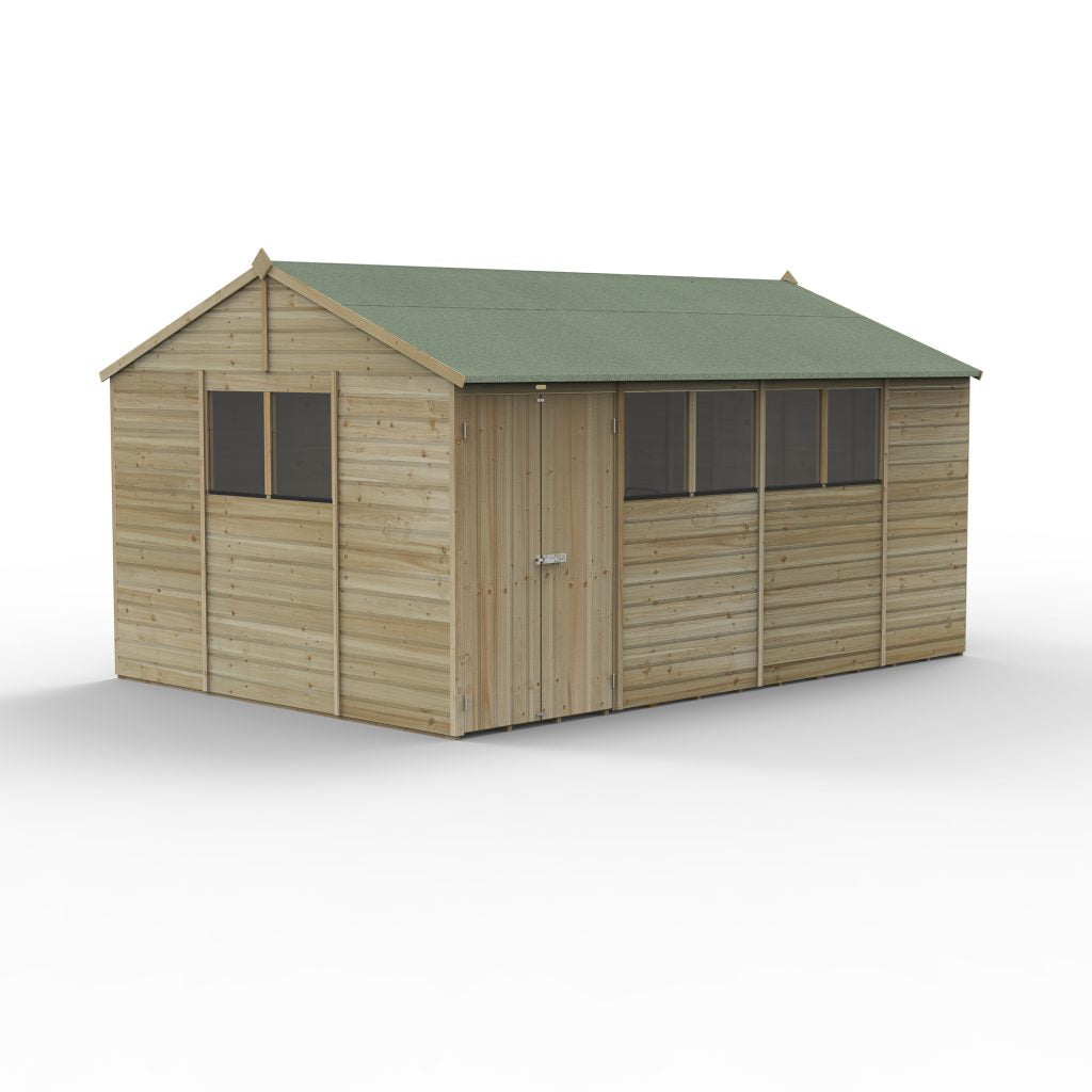 Forest Garden Beckwood 15x10 Reverse Apex Shed - 6 Windows - Double Door