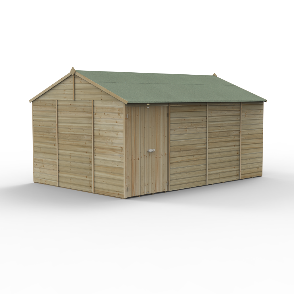 Forest Garden Beckwood 15x10 Reverse Apex Shed with No Windows and Double Door
