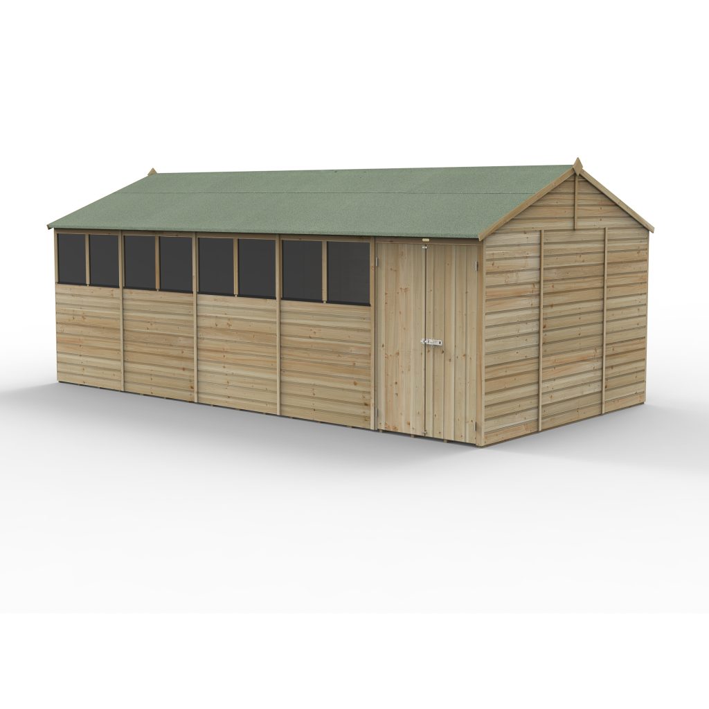 Forest Garden Beckwood 20x10 Reverse Apex Shed with 8 Windows and Double Door