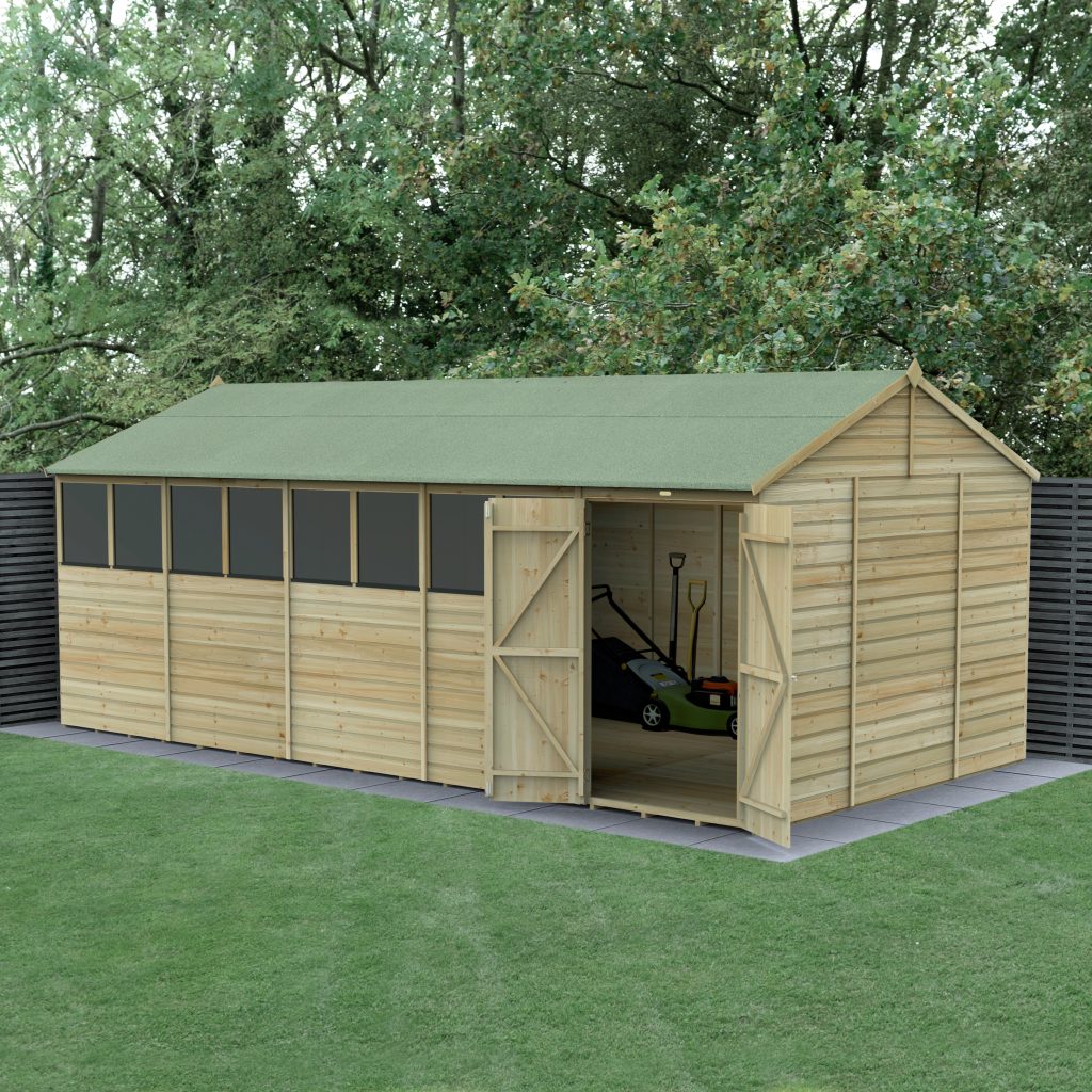 Forest Garden Beckwood 20x10 Reverse Apex Shed with 8 Windows and Double Door