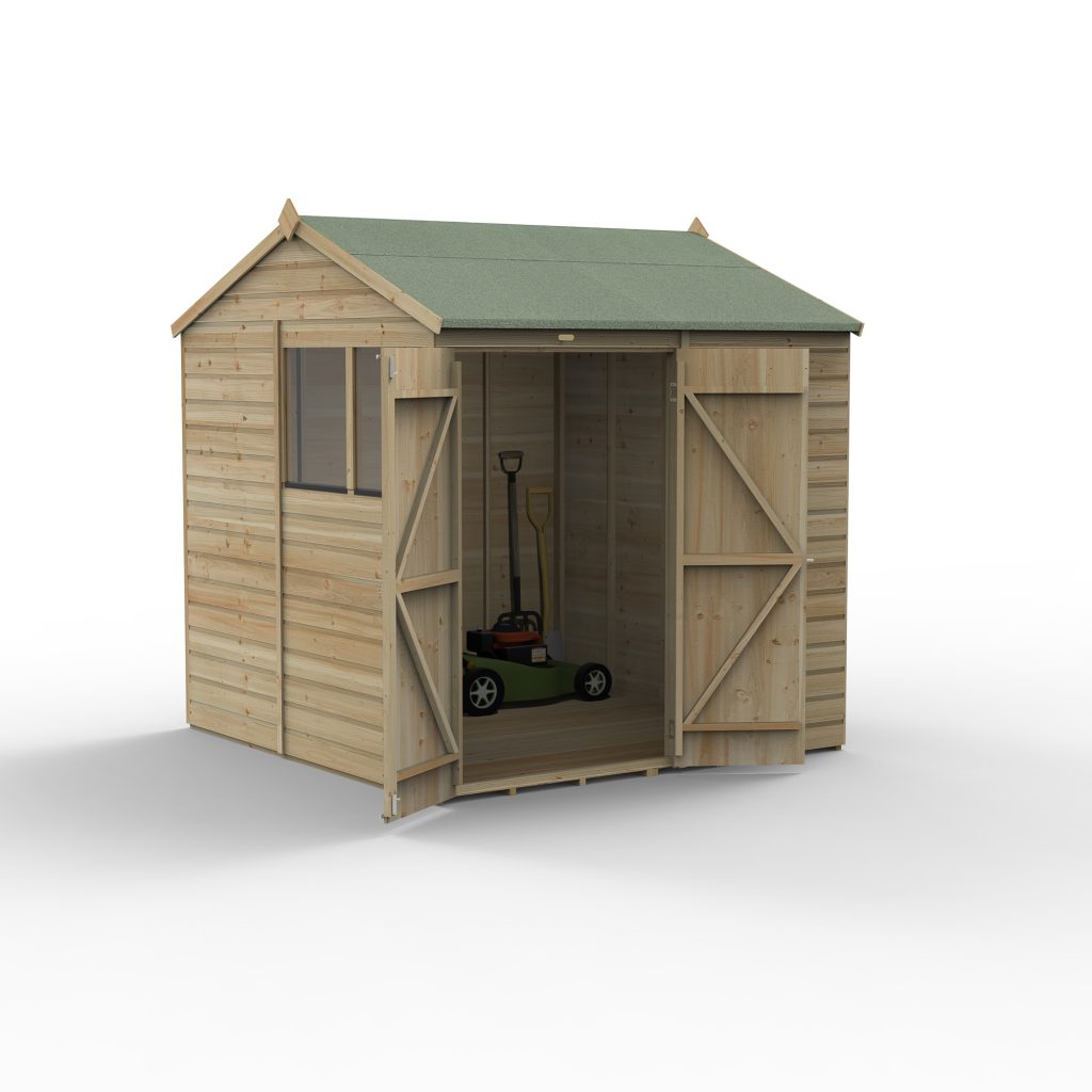 Forest Garden Beckwood 7x7 Reverse Apex Shed - 2 Windows - Double Door