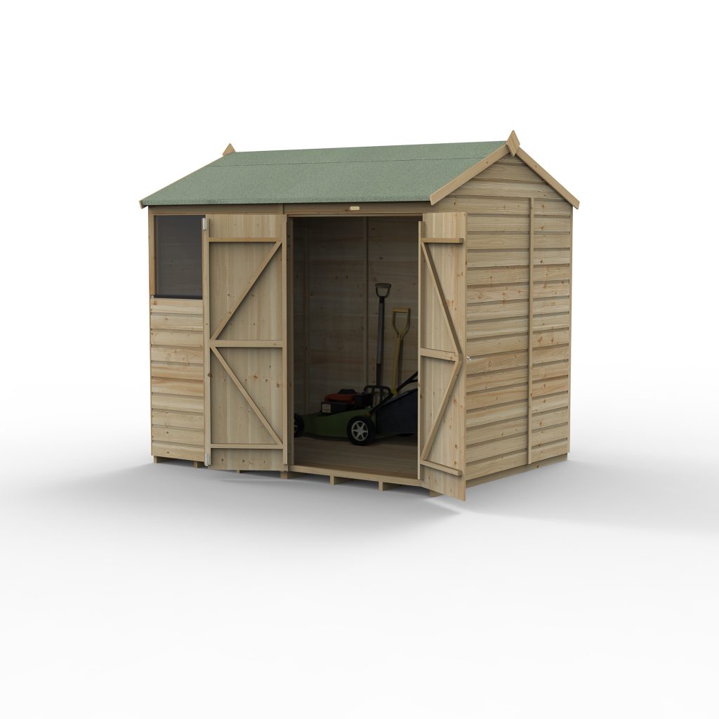 Forest Garden Beckwood 8x6 Reverse Apex Shed - 2 Windows - Double Door