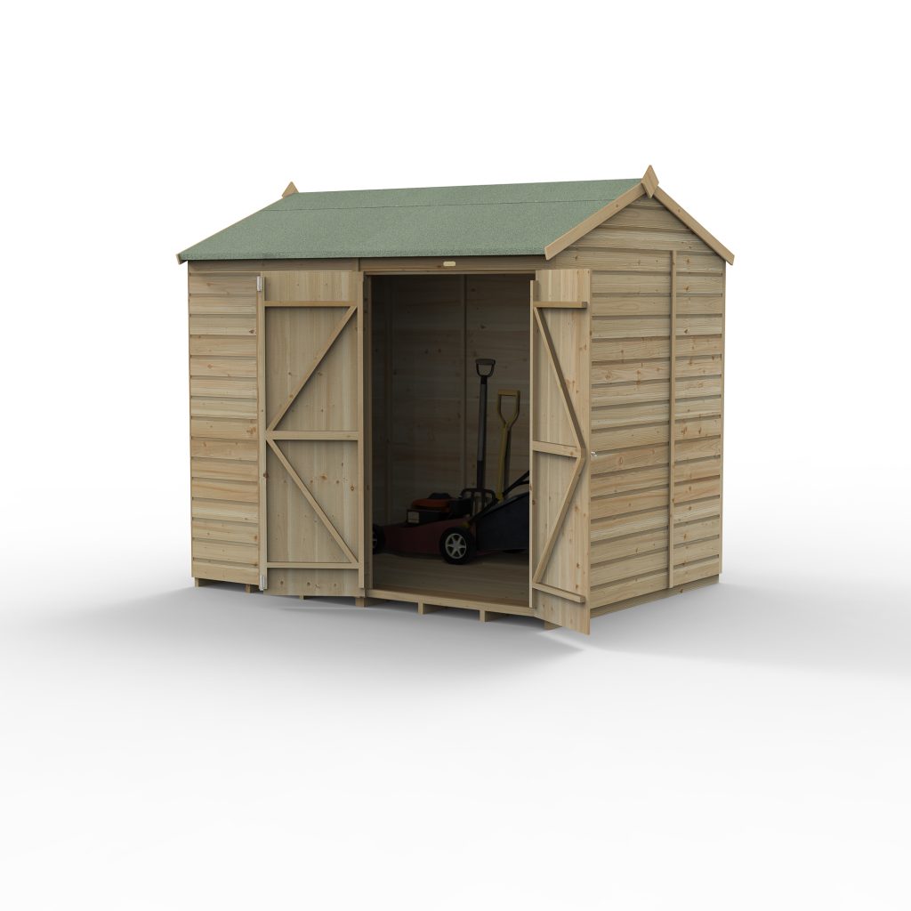 Forest Garden Beckwood 8x6 Reverse Apex Shed - No Windows - Double Door