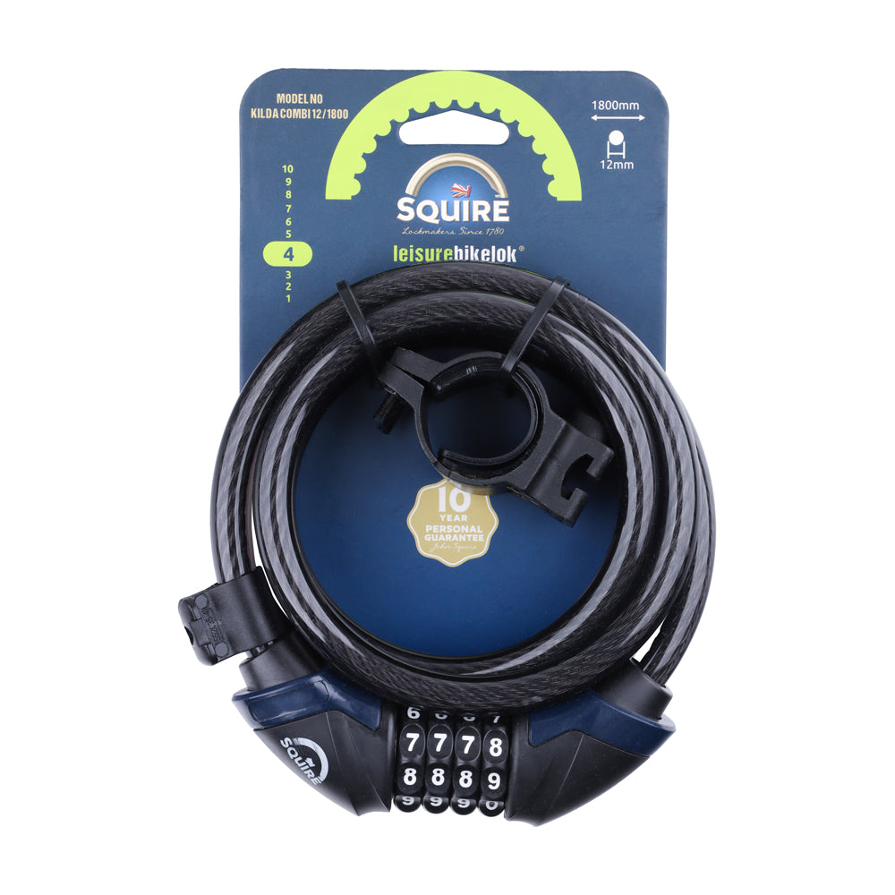 TIMCO KILDA COMBI 12mm x 1800mm combination cable bike lock with vinyl coating