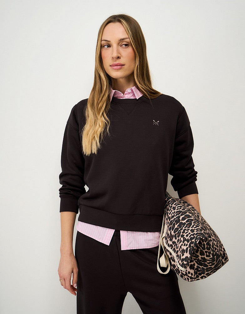 Crew Clothing SuperLuxe cool down sweatshirt in soft stretch viscose with crew neck and crossed oars chest print