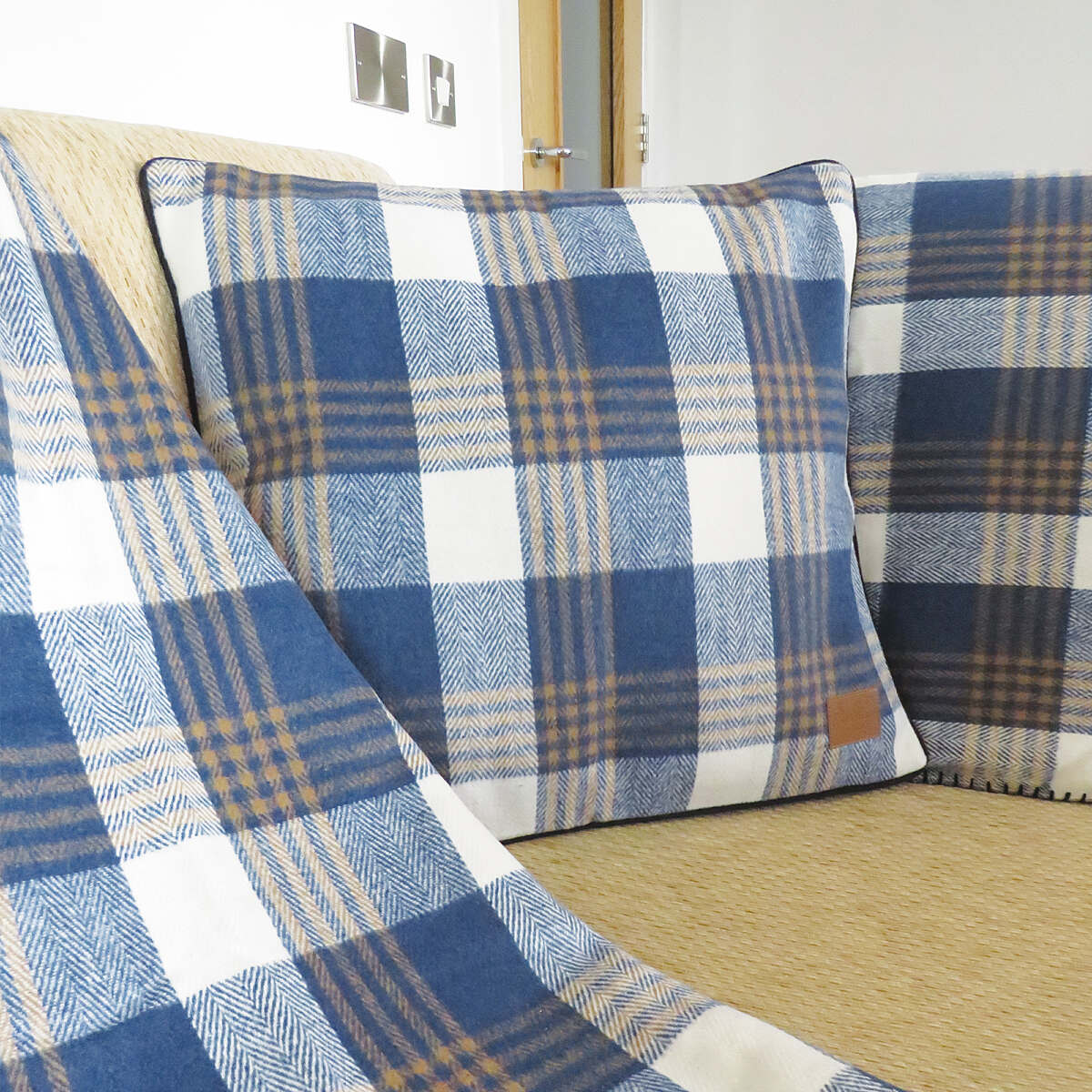 Samuel Lamont Tweed Piped Cushion Cover 18" x 18" Blue