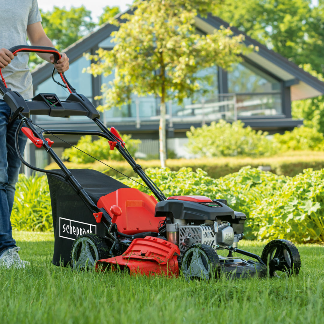 Scheppach MS150-46E Petrol Electric-Start Self-Propelled Lawn Mower 46cm
