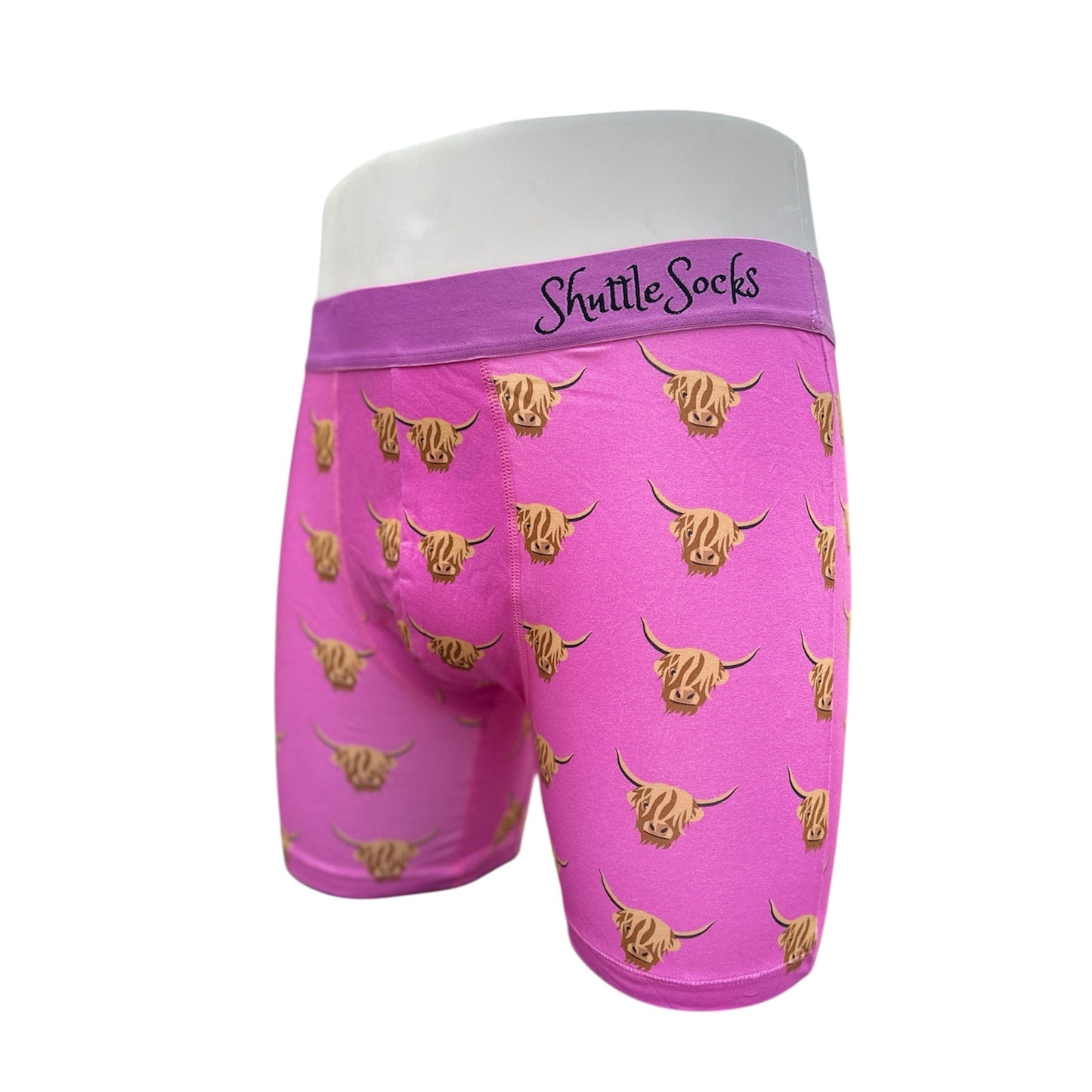 ShuttleSocks Pink Highland Cow Boxer Shorts