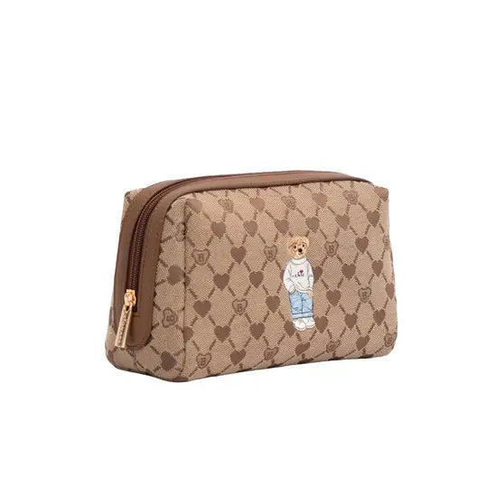 Signare B-Loved Beige Monogram Teddy Bear Cosmetic Bag