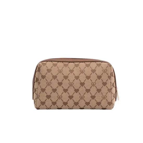 Signare B-Loved Beige Monogram Teddy Bear Cosmetic Bag