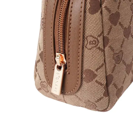 Signare B-Loved Beige Monogram Teddy Bear Cosmetic Bag