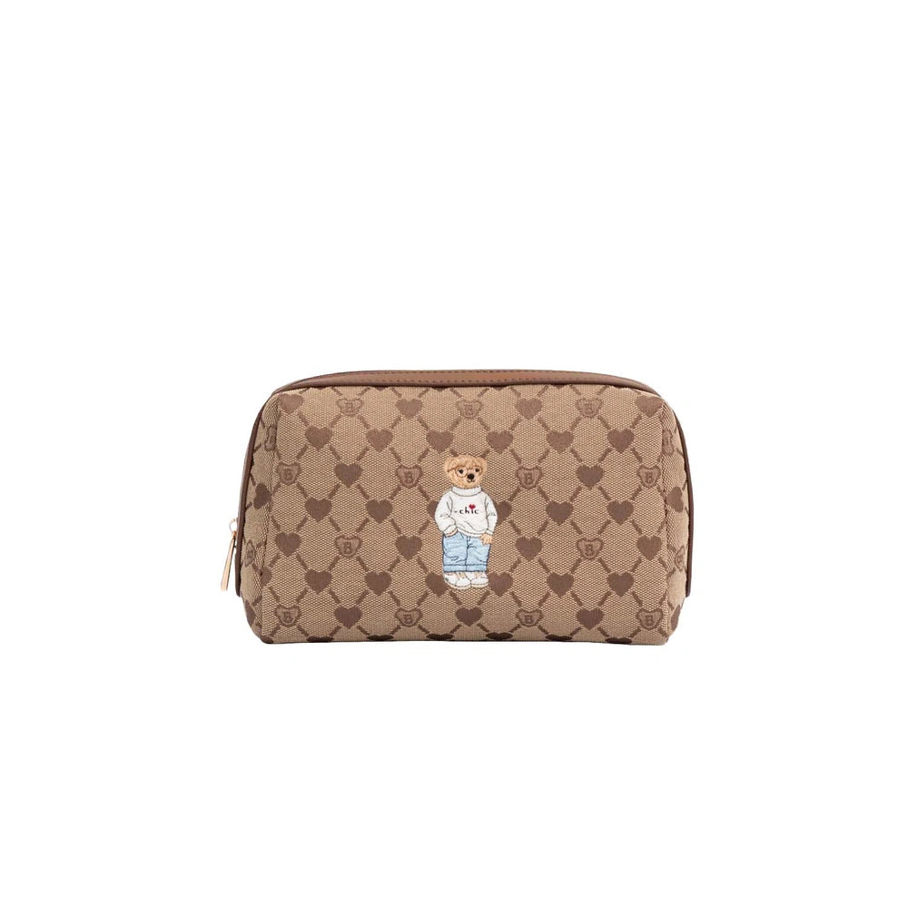 Signare B-Loved Beige Monogram Teddy Bear Cosmetic Bag