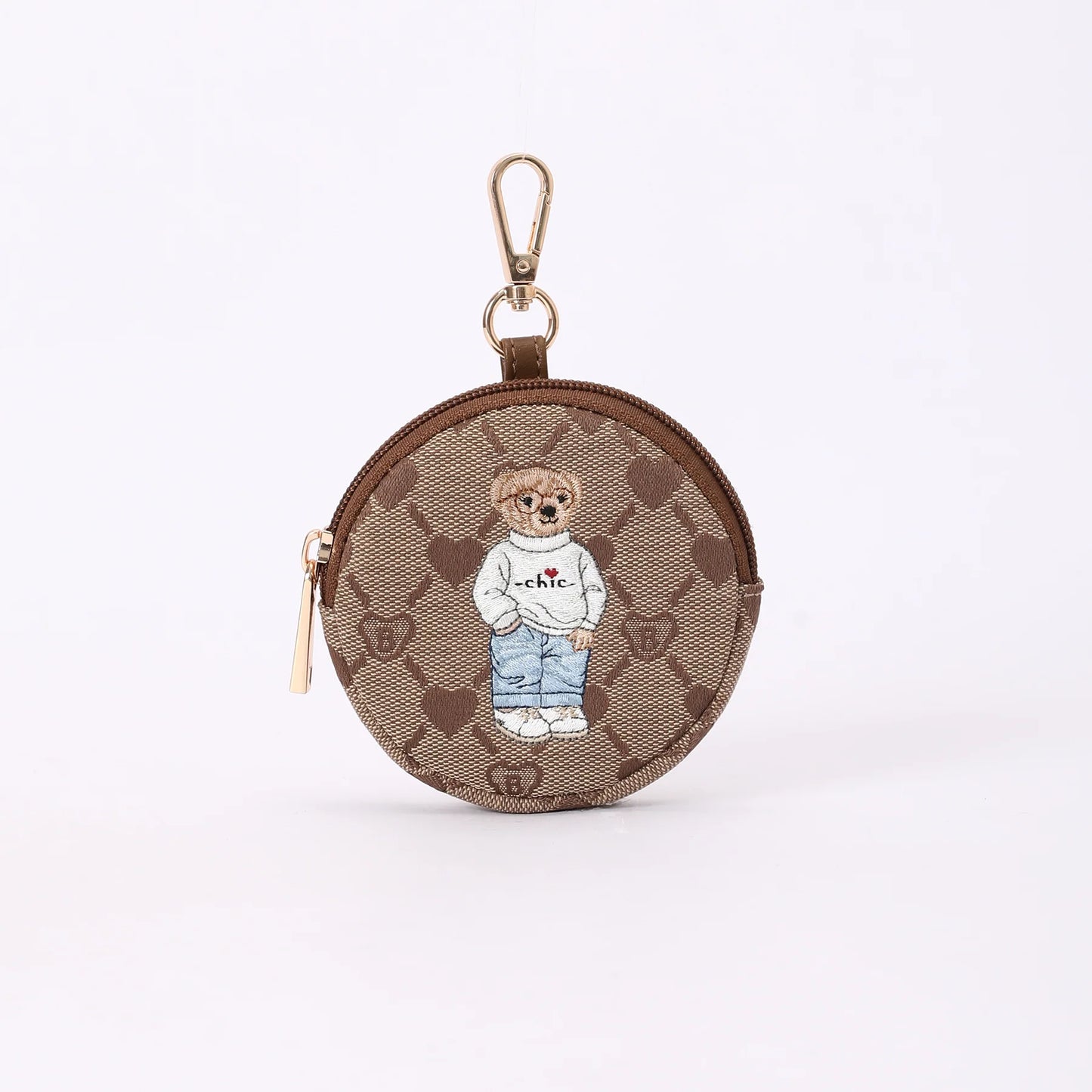 Signare London B-Loved Bear Bubble Zip Purse Charm on Beige Monogram