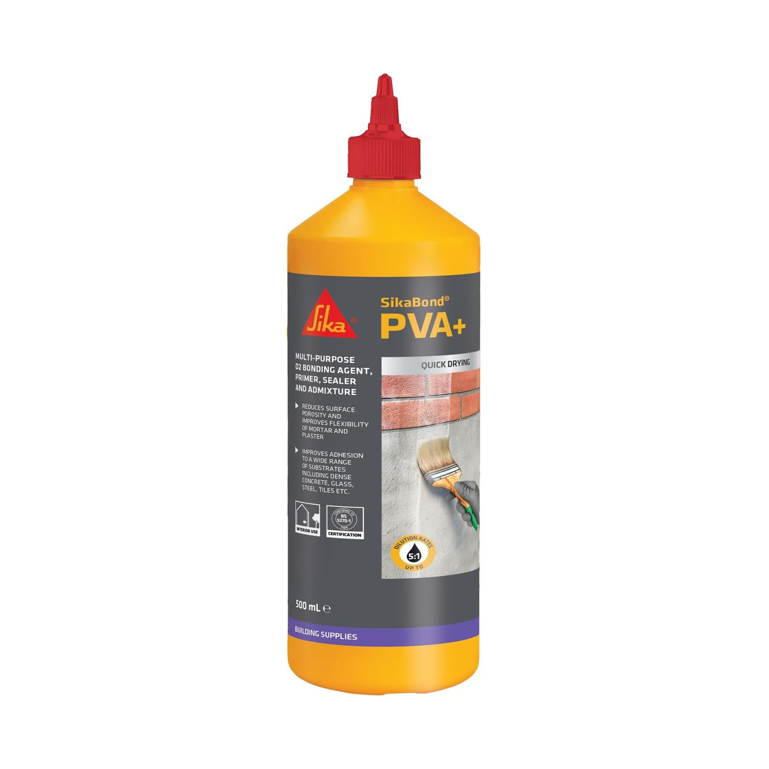 SikaBond PVA+ multi purpose bonding agent container for priming plaster and mixing mortar.