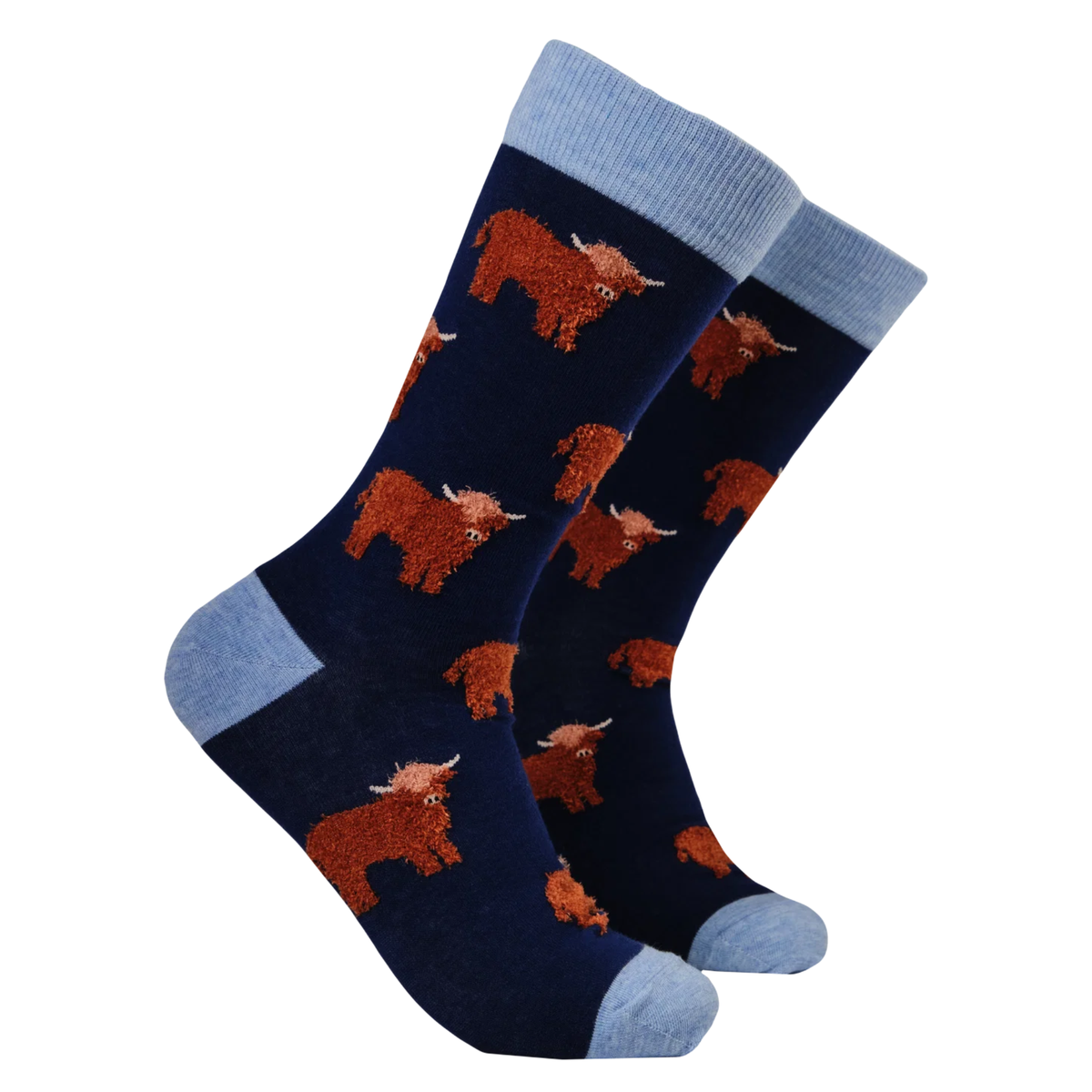 Socktopus Fluffy Coo Socks featuring textured fluffy Highland cows on a soft knitted cotton blend fabric