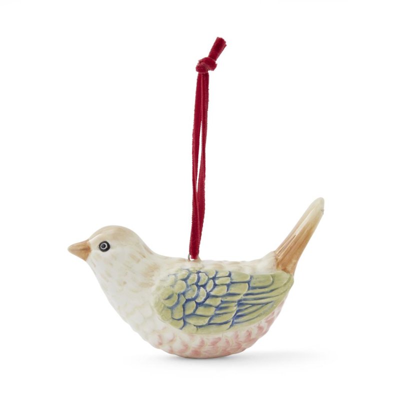 Spode Morris & Co. Strawberry Thief hand painted dolomite bird hanging Christmas tree ornament