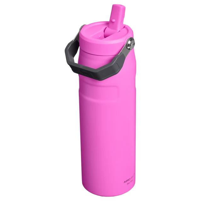 Stanley IceFlow Bottle Flip Straw 2.0 Hot Pink 0.71L showing detail of the lid and removable spout mechanism